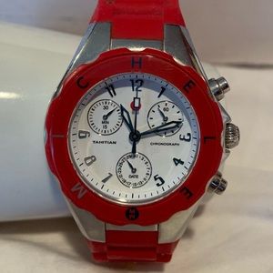 Michele Red Stainless Watch